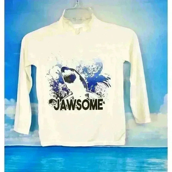 WONDER NATION Boys WHITE Swim Water Shirt SHARK Print Sun Protection Top size S - Picture 1 of 3